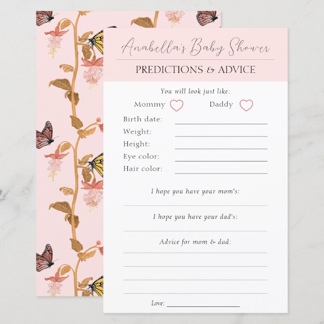 Modern Pink Boho Butterfly Girl Baby Shower (Front/Back)
