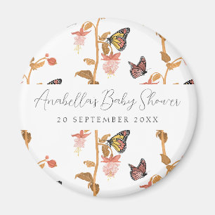 Modern Pink Boho Butterfly Girl Baby Shower Magnet
