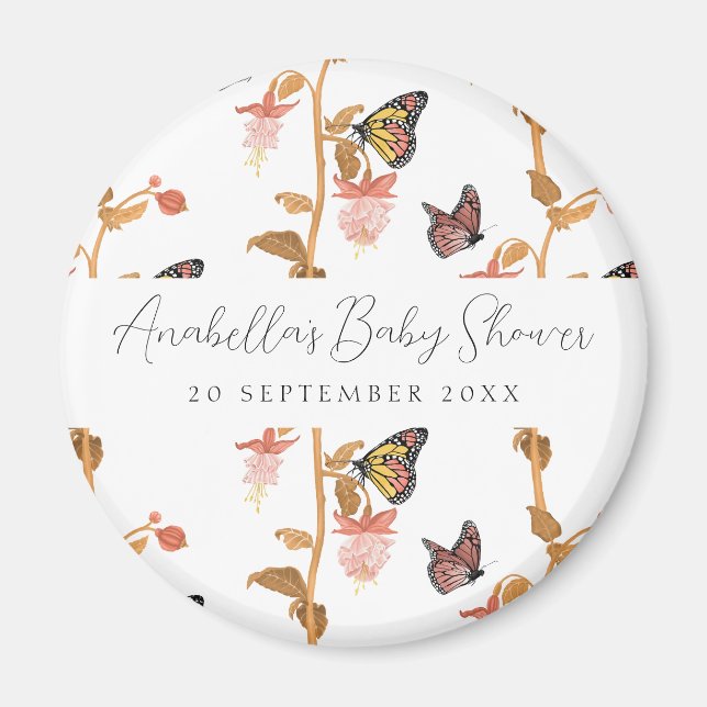 Modern Pink Boho Butterfly Girl Baby Shower Magnet (Front)