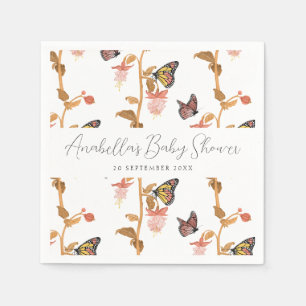 Modern Pink Boho Butterfly Girl Baby Shower Napkin