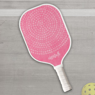 Modern Pink Boho Dot Pattern - bounce script name Pickleball Paddle