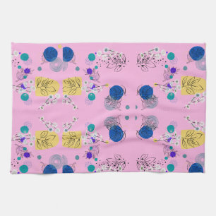 Modern Pink Boho Floral Abstract Botanical Shapes Kitchen Towel
