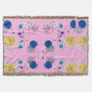 Modern Pink Boho Floral Abstract Botanical Shapes Throw Blanket