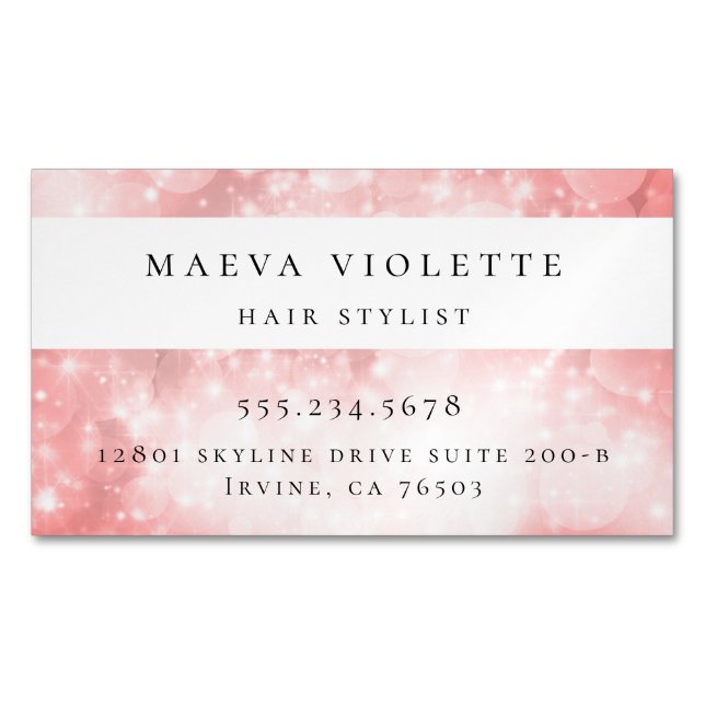 Modern Pink Bokeh Magnetic Business Card (Front)