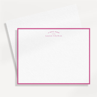 Modern Pink Border Personalized Note Card