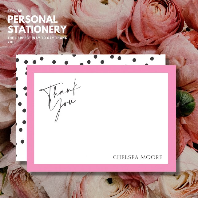 Modern Pink Border Spot Flat Thank You Card (Creator Uploaded)