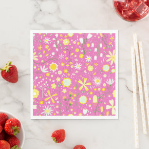 Modern Pink Botanical Wildflower Floral Napkins