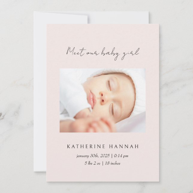 Modern Pink Bow Baby Naming  Invitation (Back)