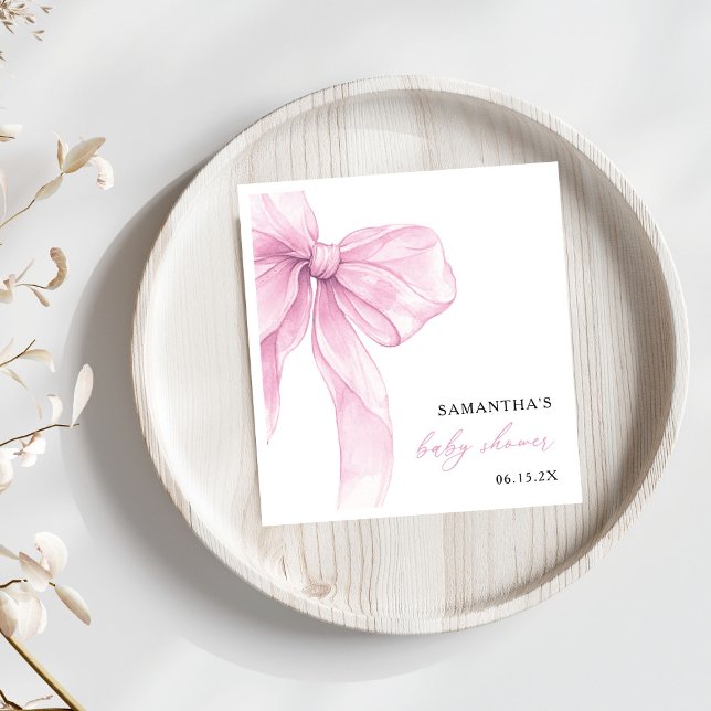 Modern Pink Bow Baby Shower Napkin (Creator Uploaded)
