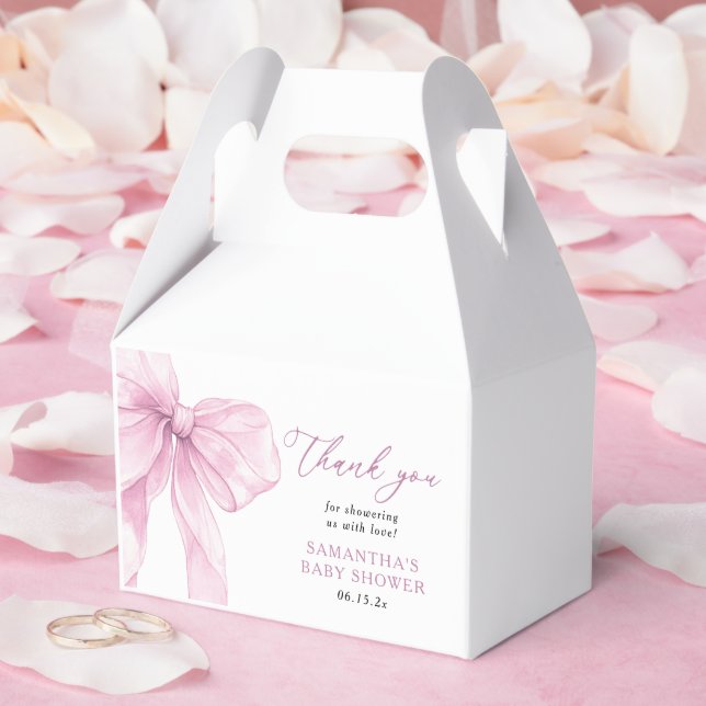 Modern Pink Bow Baby Shower Thank You Favor Box (Wedding)