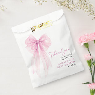 Modern Pink Bow Baby Shower Thank You Favour Bag