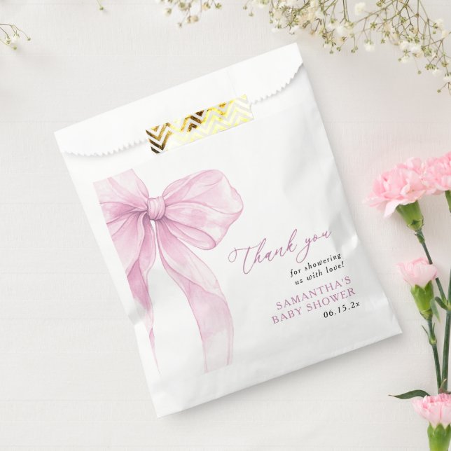 Modern Pink Bow Baby Shower Thank You Favour Bag (Sealed)