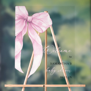 Modern Pink Bow Baby Shower Welcome Acrylic Sign