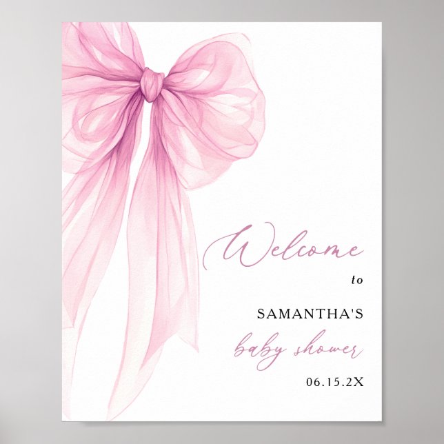 Modern Pink Bow Baby Shower Welcome  Poster (Front)