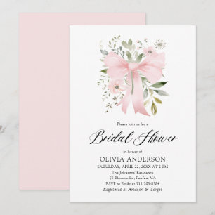 Modern Pink Bow Coquette Floral Bridal Shower Invitation