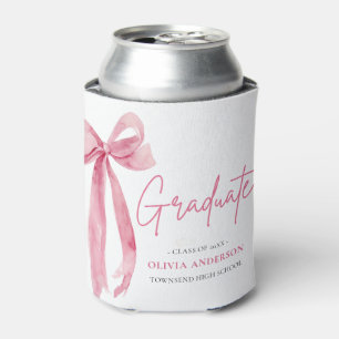 Modern Pink Bow Coquette Graduate Graduation Can Cooler