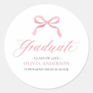 Modern Pink Bow Coquette Graduate Graduation Classic Round Sticker