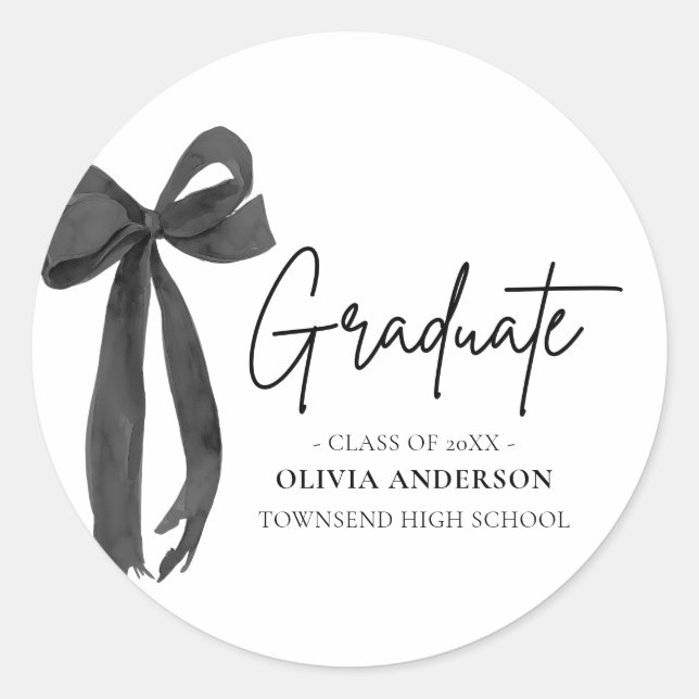 Modern Pink Bow Coquette Graduate Graduation Classic Round Sticker (Front)