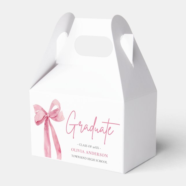 Modern Pink Bow Coquette Graduate Graduation Favor Box (Front Side)
