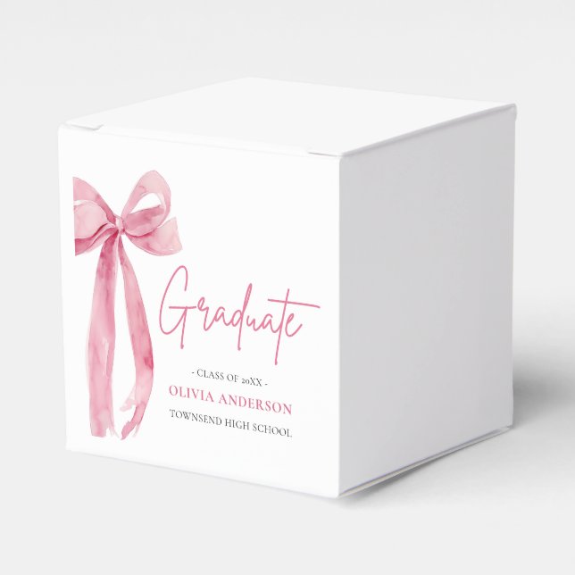 Modern Pink Bow Coquette Graduate Graduation Favor Box (Front Side)