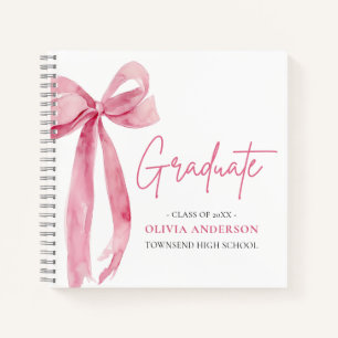 Modern Pink Bow Coquette Graduate Graduation Notebook