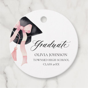 Modern Pink Bow Coquette Graduation Cap Graduate Favour Tags