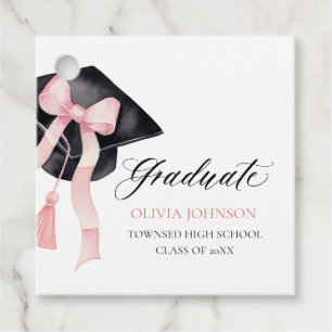 Modern Pink Bow Coquette Graduation Cap Graduate Favour Tags