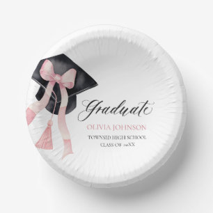 Modern Pink Bow Coquette Graduation Cap Graduate Paper Plate