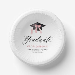 Modern Pink Bow Coquette Graduation Cap Graduate Paper Plate