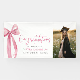 Modern Pink Bow Coquette Graduation Congratulation Banner