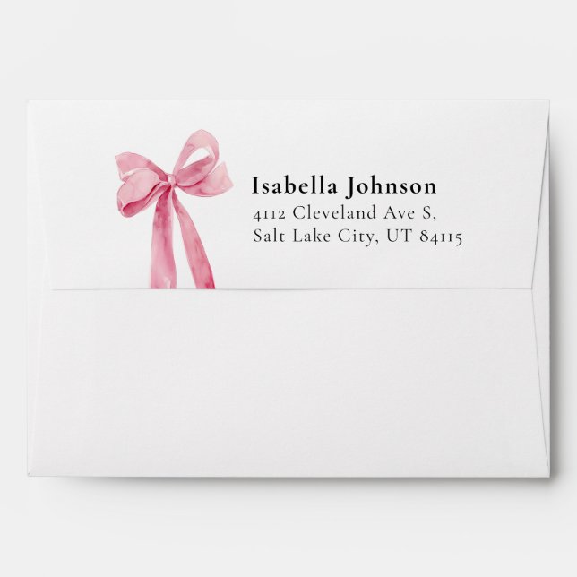 Modern Pink Bow Coquette Graduation Return Address Envelope (Back (Top Flap))