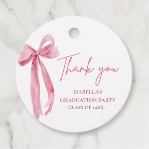 Modern Pink Bow Coquette Graduation Thank you  Favour Tags