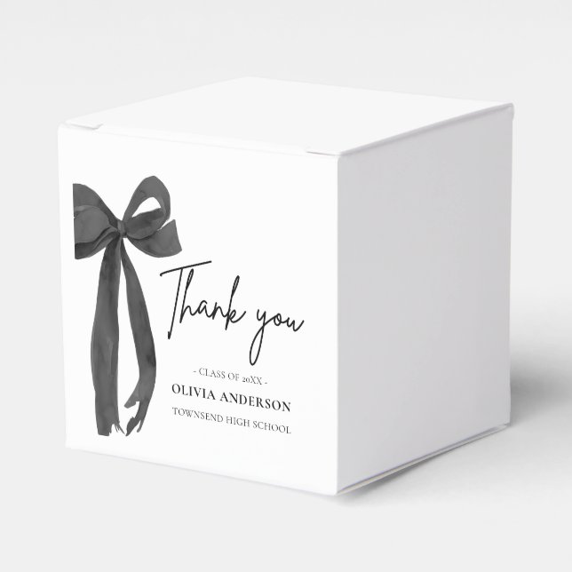 Modern Pink Bow Coquette Thank you Graduation Favor Box (Front Side)