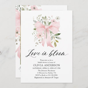 Modern Pink Bow Floral Love in Bloom Bridal Shower Invitation