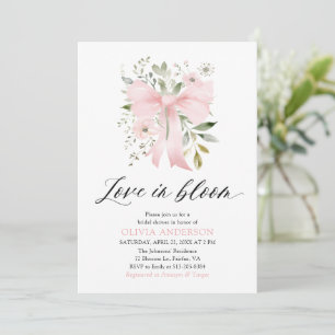 Modern Pink Bow Floral Love in Bloom Bridal Shower Invitation