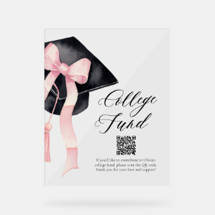 Modern Pink Bow Gradation Cap QR Code College Fund Acrylic Sign