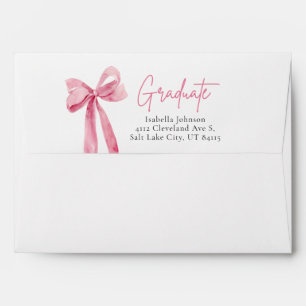 Modern Pink Bow Graduate Graduation Return Address Envelope