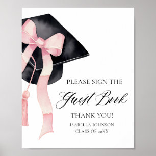 Modern Pink Bow Graduation Party Guest Book Sign