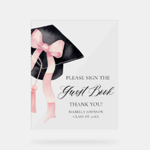 Modern Pink Bow Graduation Party Guest Book Sign