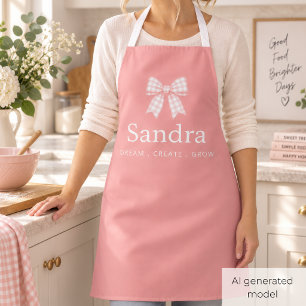 Modern Pink Bow Name Positive Quote Apron