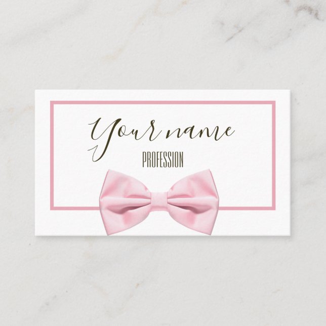 Modern Pink Bow Stylish Simple Business Card (Front)
