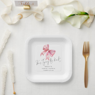 Modern Pink Bow Tying The Knot Bridal Shower Paper Plate