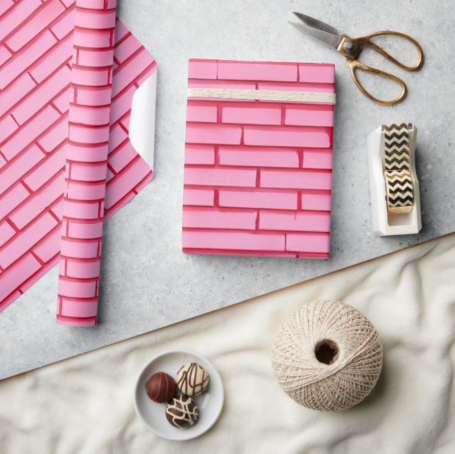 Modern Pink Brick Wall Pattern Wrapping Paper (Crafts)