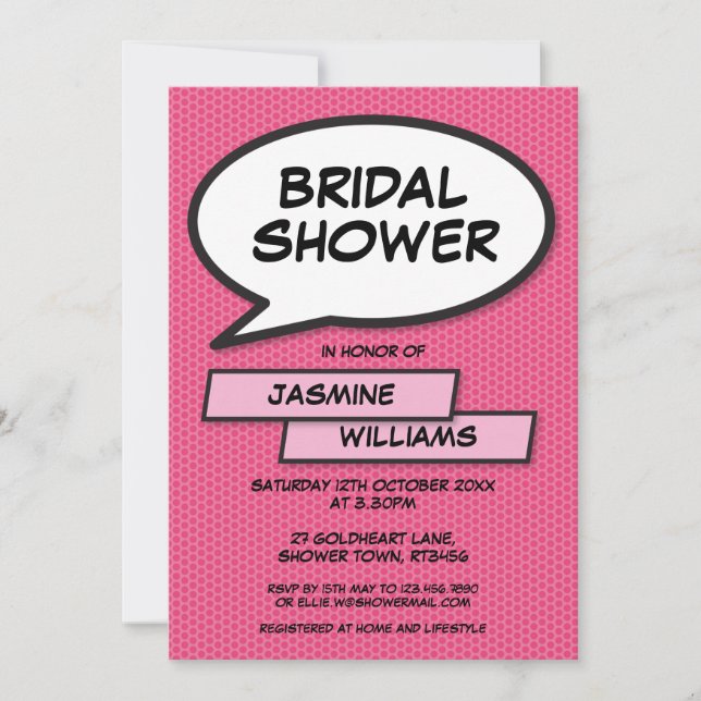 Modern Pink Bridal Shower Fun Comic Book Invitation (Front)