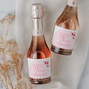 Modern Pink Bright Floral Bridal Shower Roses Sparkling Wine Label