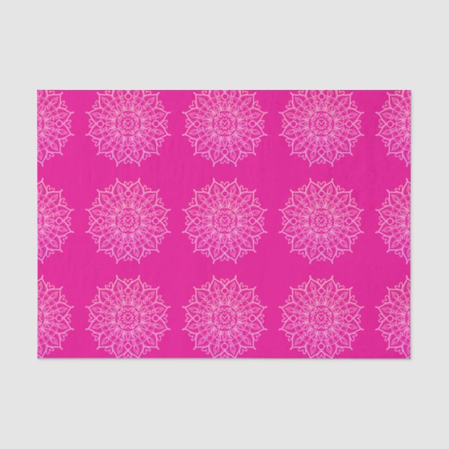 Modern Pink Bright Mandala Art Decoupage Gift Wrap Tissue Paper (Front)