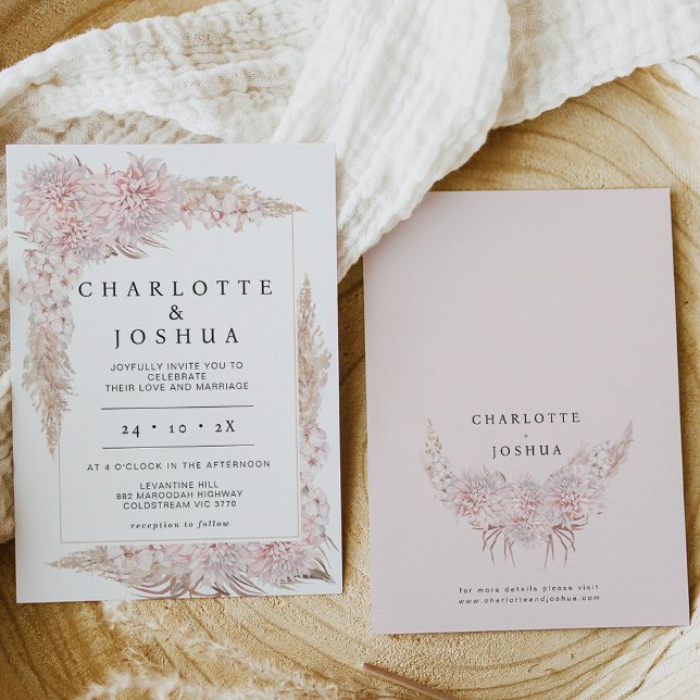 Modern Pink Brown Boho Floral Frame Wedding Invitation (Creator Uploaded)