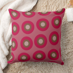 Modern Pink Brown Circles Pattern Throw Pillow