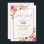 Modern Pink Brush Script Floral Gold Bridal Shower Invitation<br><div class="desc">Modern Pink Brush Script, Watercolor Pink Blush Floral Gold Bridal Shower Invitation Card</div>