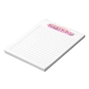 Modern Pink Brush stroke Personalized Checklist  Notepad